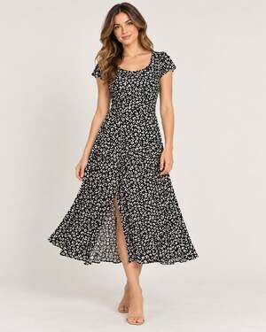Jessica Simpson Leopard Print Midi Dress Black White Scoop Neck Size M NWT